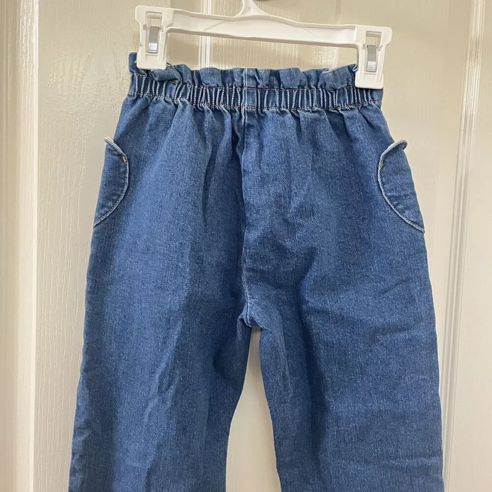 Mini Boden Heart Pocket Elastic Waist Jeans Blue Pull-On Girls Size 6 years